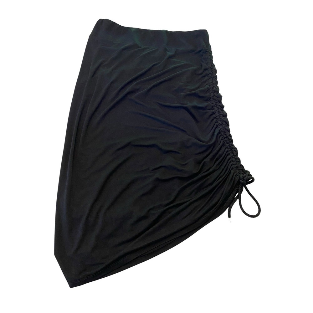 SPANNER Black Side Drawstring Ruched Midi Skirt Women Size M Stretch Asymmetric